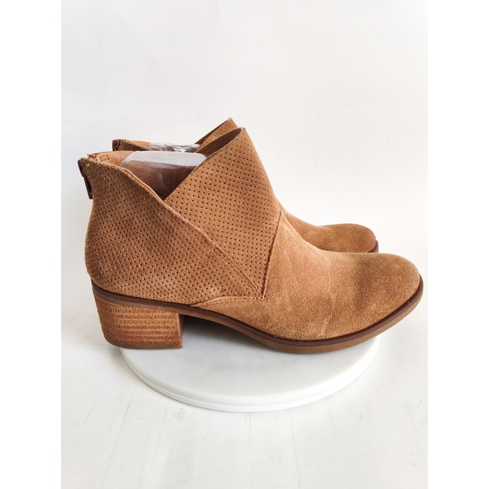 Korks Ankle Boots 7 Tan Suede‎ Perforated Rear Zip Block Heel Western Boho Shoes